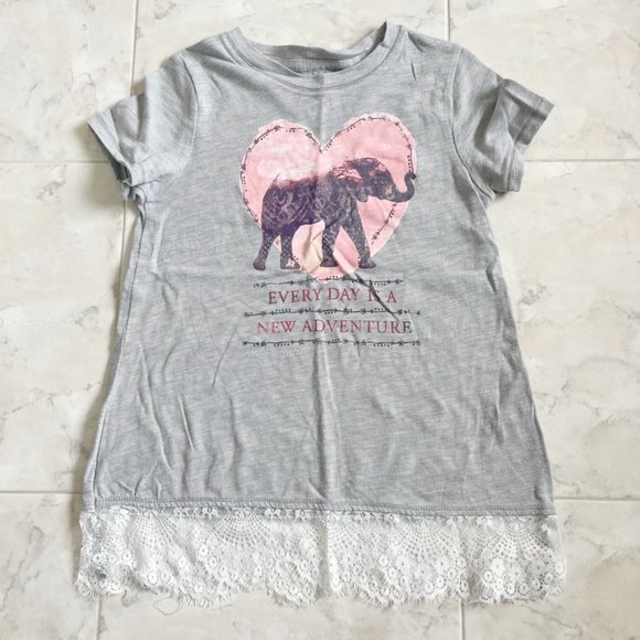 abercrombie kids "Every Day is a New Adventure" Elephant Graphic Lace Shirt Girl - Picture 1 of 5
